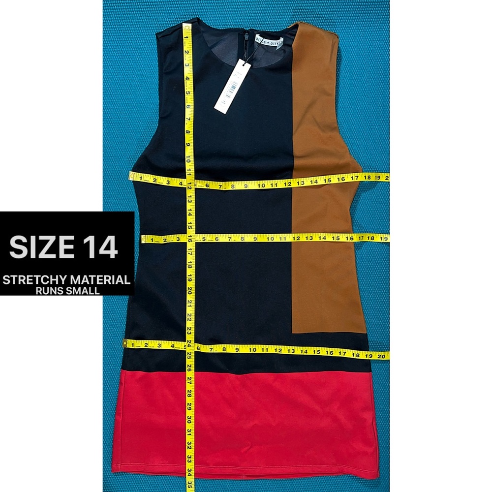 Alice + Olivia Wynell Black Red Brown Multicolored Colorblock Fitted Mini Dress - Picture 14 of 16